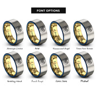 font options for inside engraving on gold & blue & silver mosaic heart rings