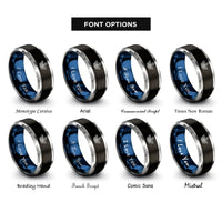 font options for inside engraving on black & blue & grey moth moon rings