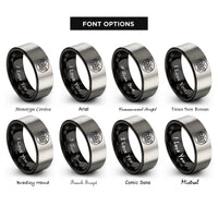 font options for inside engraving on black & grey moth wing circle rings