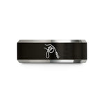 engraved rings for him – black & grey tungsten hand holding leash wedding band