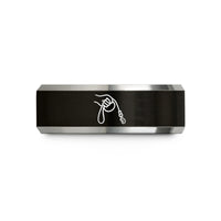 engraved rings for him – black & grey tungsten hand holding leash wedding band