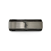 personalized presents for her – black & grey tungsten baritone saxophone wedding band