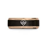 unique presents for her – black & rose gold tungsten heart stripe bars wedding band