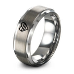 grey tungsten heart stripe bars ring