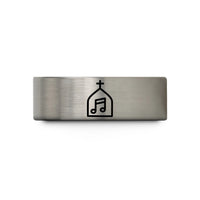 unique present for her – gold & grey tungsten church notes wedding band
