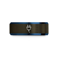 unique presents for her – gunmetal & blue tungsten power plug wedding band