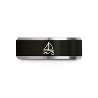 presents ideas for mom – black & grey tungsten sailboat silhouette wave wedding band