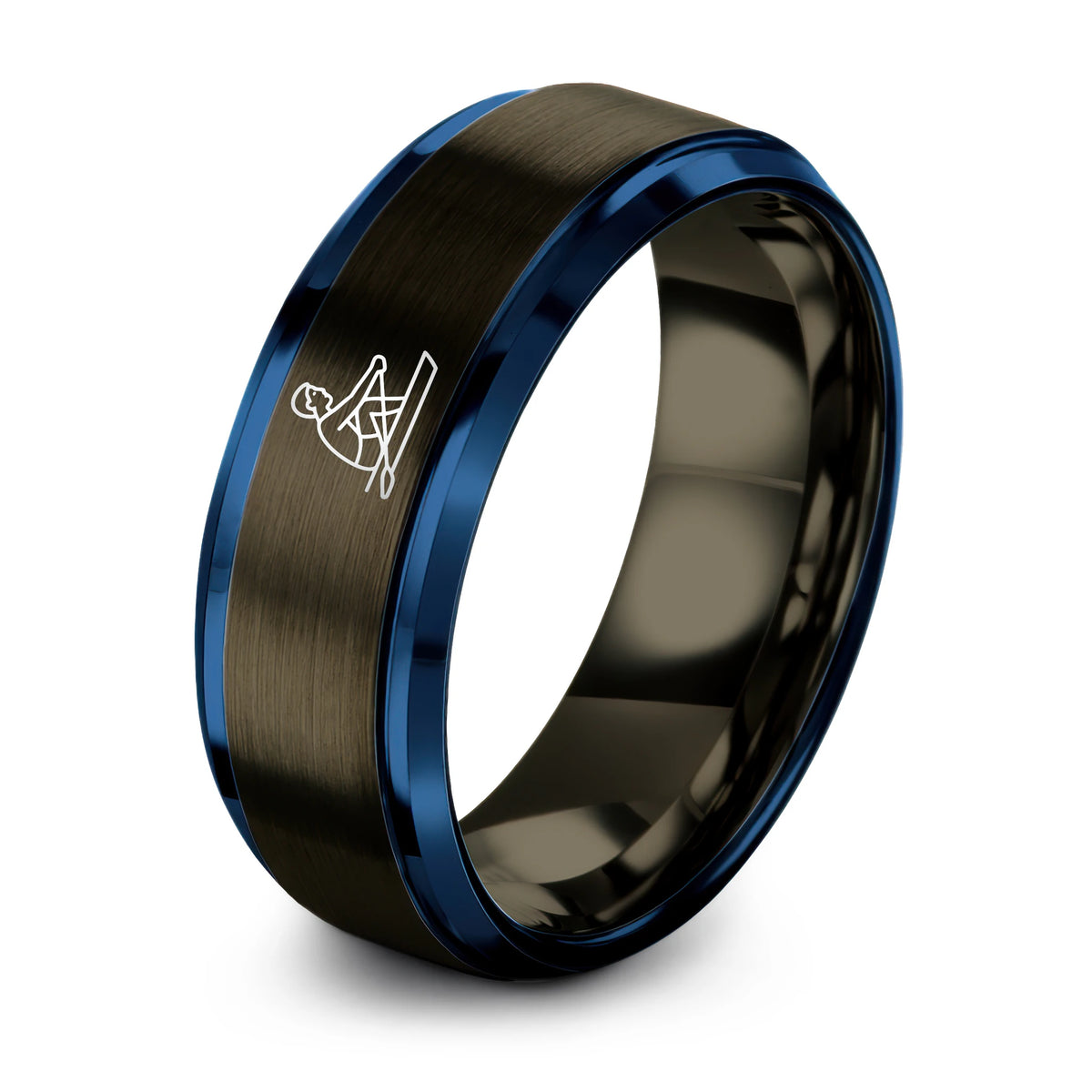 Mother Gifts for Mom – gunmetal & blue tungsten rower crew oar ring