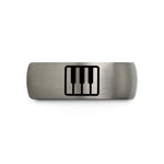 engraved rings for him – gunmetal & silver tungsten piano keys wedding band