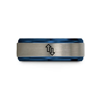 unique presents for her – black & blue & silver tungsten sorting arrows wedding band