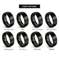 font options for inside engraving on black mother-in-law heart rings