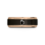 groom's mom present – black & rose gold tungsten mule mug wedding band