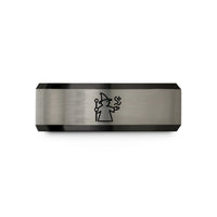 tungsten ring for mom – black & blue & silver tungsten wizard meeple wedding band