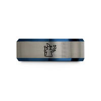wedding present for mom – black & blue & silver tungsten wizard meeple wedding band
