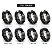 font options for inside engraving on black & grey motion lines rings