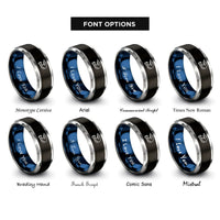 font options for inside engraving on black & blue & silver motocross helmet rings