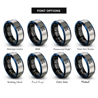 font options for inside engraving on black & blue & gray motocross helmet rings