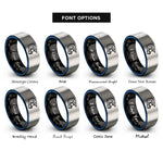 font options for inside engraving on black & blue & gray motocross helmet rings