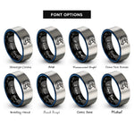 font options for inside engraving on black & blue & silver motocross helmet rings