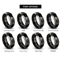 font options for inside engraving on black & gray motocross jump rings