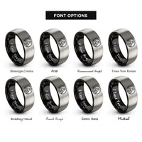 font options for inside engraving on black & gray mountain emblem rings