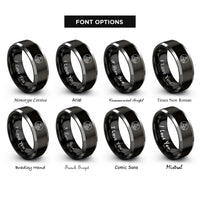 font options for inside engraving on black & gray mountain emblem rings