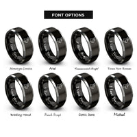 font options for inside engraving on black & silver mountain goat rings