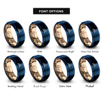 font options for inside engraving on blue & rose gold mountain moon rings