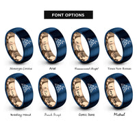 font options for inside engraving on rose gold & blue mountain moon rings
