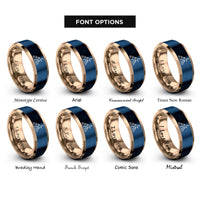 font options for inside engraving on rose gold & blue mountain moon rings