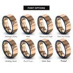 font options for inside engraving on rose gold & blue mountain moon rings