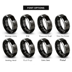 font options for inside engraving on black & grey mountain paw wildflower rings