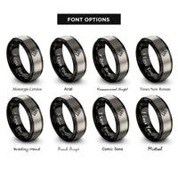 font options for inside engraving on black & grey mountain peaks rings