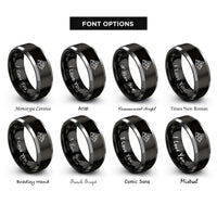 font options for inside engraving on black & silver mountain peaks rings