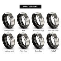 font options for inside engraving on black & gray mountain peaks rings