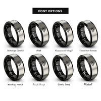 font options for inside engraving on black & silver mountain peaks rings