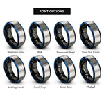 font options for inside engraving on black & blue & grey mountain pose tadasana rings