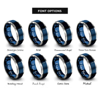font options for inside engraving on blue & grey mountain pose tadasana rings