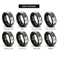 font options for inside engraving on black & gray mountain rescue cross rings