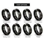 font options for inside engraving on black & gray mountain silhouette contours rings