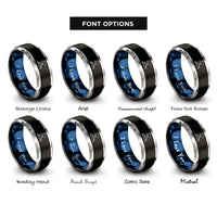 font options for inside engraving on black & blue & grey mountain stars rings