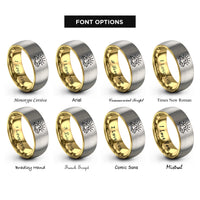 font options for inside engraving on gold & gray mountain sunrise rings
