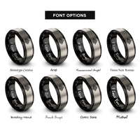 font options for inside engraving on black & silver mountain topography rings