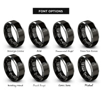 font options for inside engraving on black & gray mountaineer pack rings