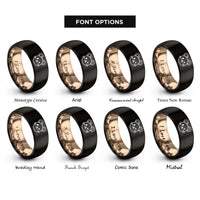 font options for inside engraving on black & rose gold mouse face wink rings