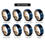 font options for inside engraving on blue & rose gold mozzarella sticks rings