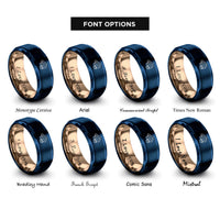 font options for inside engraving on blue & rose gold mozzarella sticks rings