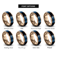 font options for inside engraving on blue & rose gold mozzarella sticks rings