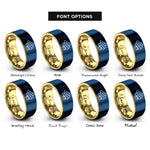 font options for inside engraving on gold & blue mozzarella sticks rings