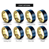 font options for inside engraving on gold & blue mozzarella sticks rings